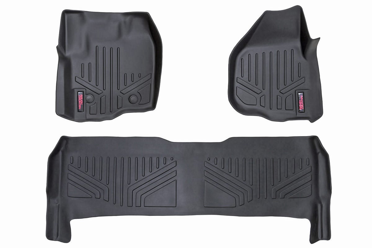 Ford F-250 Super Duty Floor Mats - Front + Rear - Rough Country - Raised FR Pedal - '12-'16